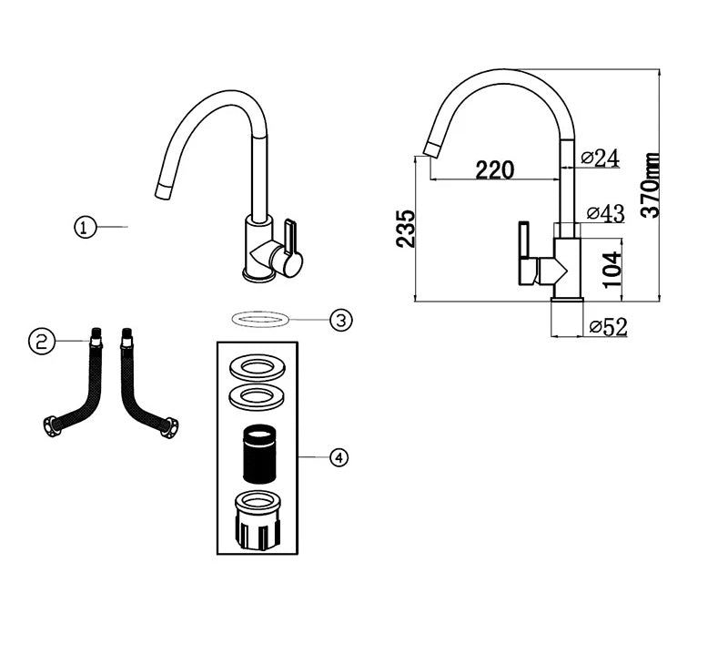 Juno Commercial Chrome Finish Deck Mounted Single Handle Kitchen Faucet