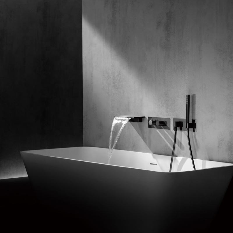 Juno Commercial Gun Metal Finish Waterfall Shower Faucet Set