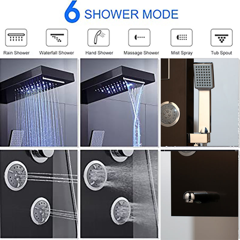 Juno Commercial Matte Black LED Waterfall Shower Panel