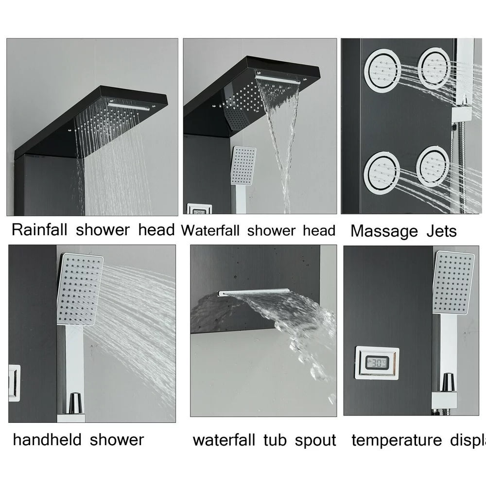Juno Commercial Matte Black Wall Mounted Dual Handle Bathroom Shower Panel