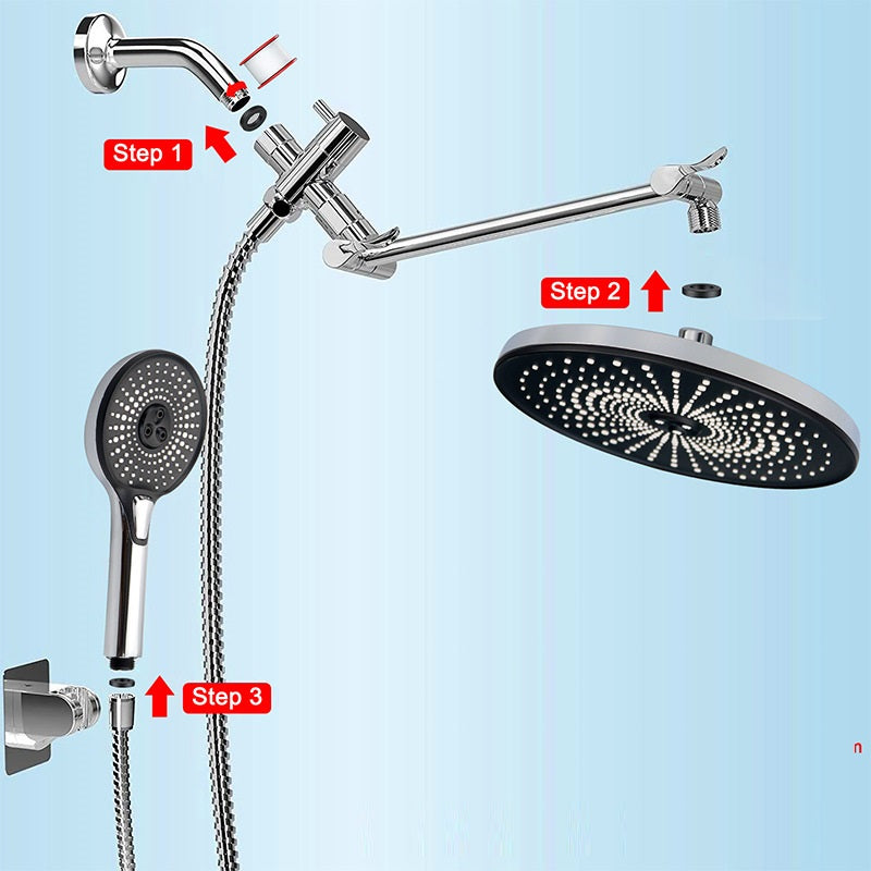 Juno Commercials Chrome Finish Wall Mount Extendable Shower Set with 3 Spray Modes