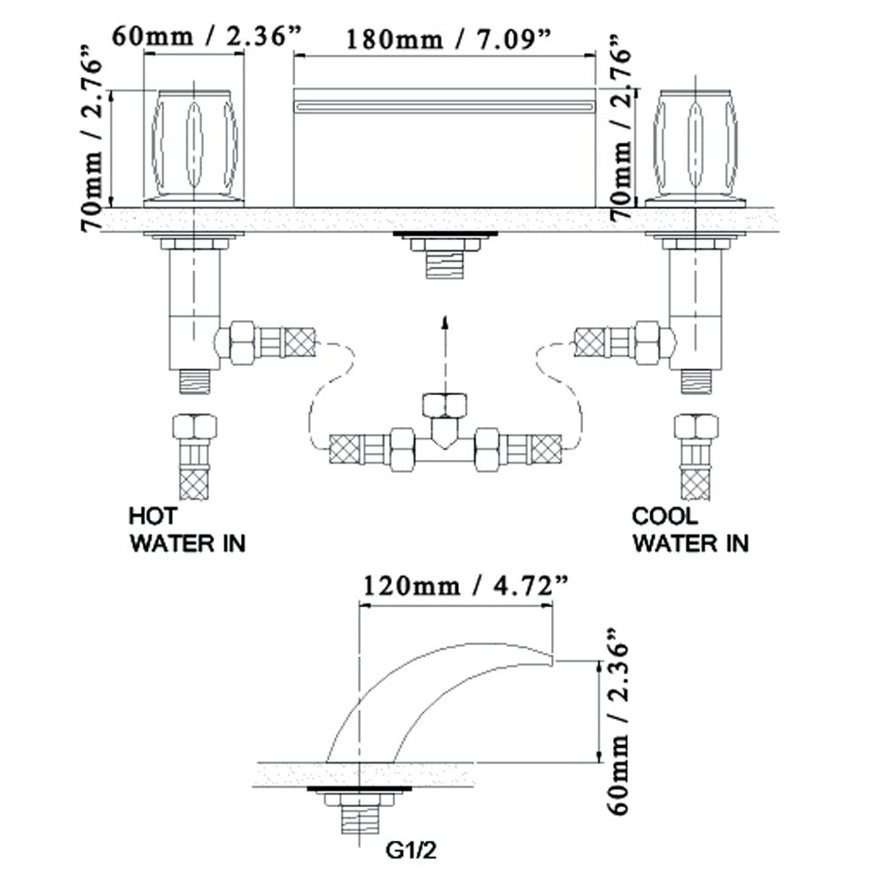 Juno Double Handle Chrome Waterfall Sink & Bathtub Faucet