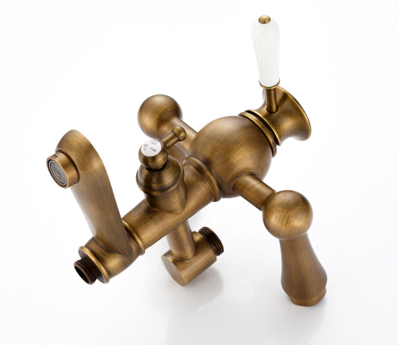 Juno Hook Polished Brass Shower Head Extension Arm With Handheld Shower and Tub Spout