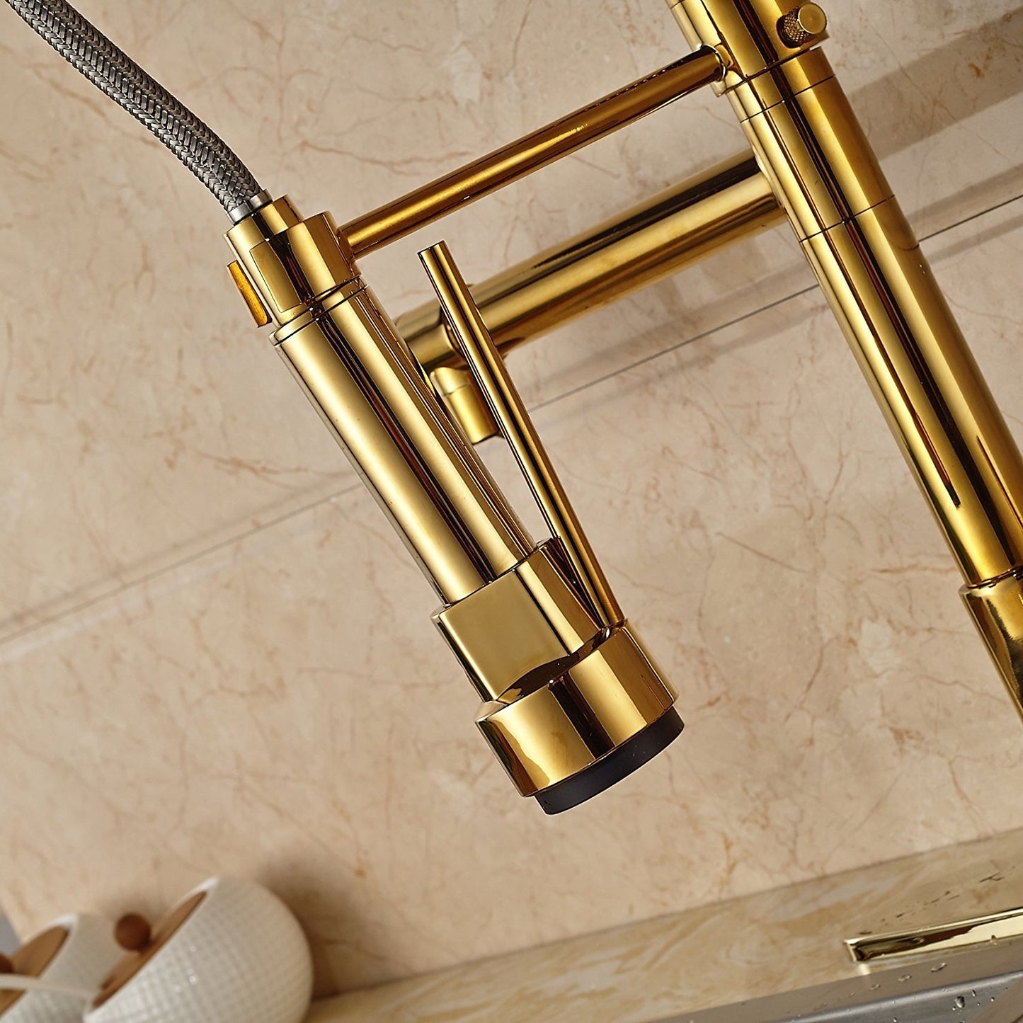 Juno Gold Finish LED Kitchen Faucet with Pullout Tap & Mixer