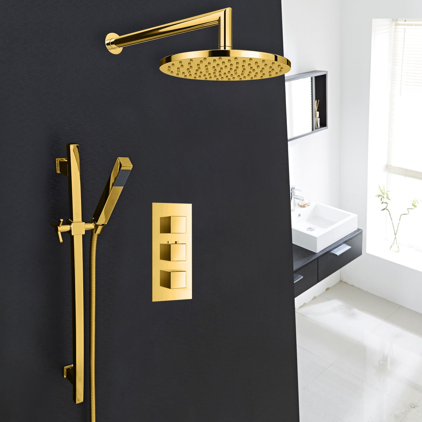 Juno Gold Plated Wall Mount Shower Head Set