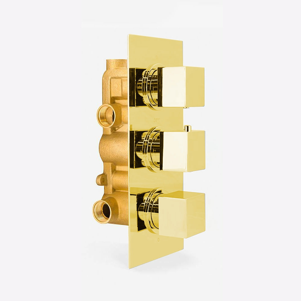 Juno Gold Plated Wall Mount Square Shower Head Set with Hand Shower