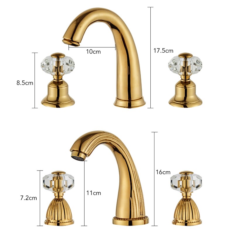 Juno Lara Crystal Dual Handle Sink Faucet Mixer Tap Gold Faucet
