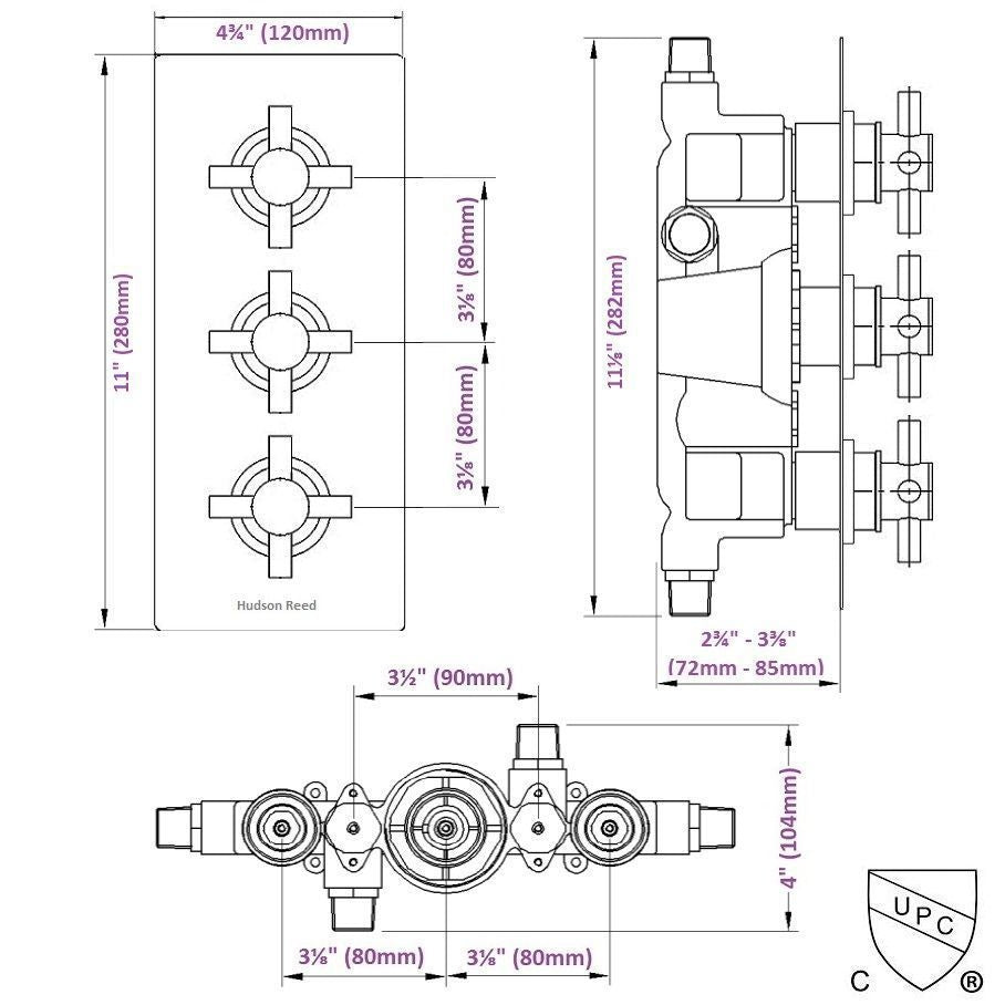 Juno Le Havre 3 Outlet Concealed Thermostatic Triple Shower Faucet Valve Diverter