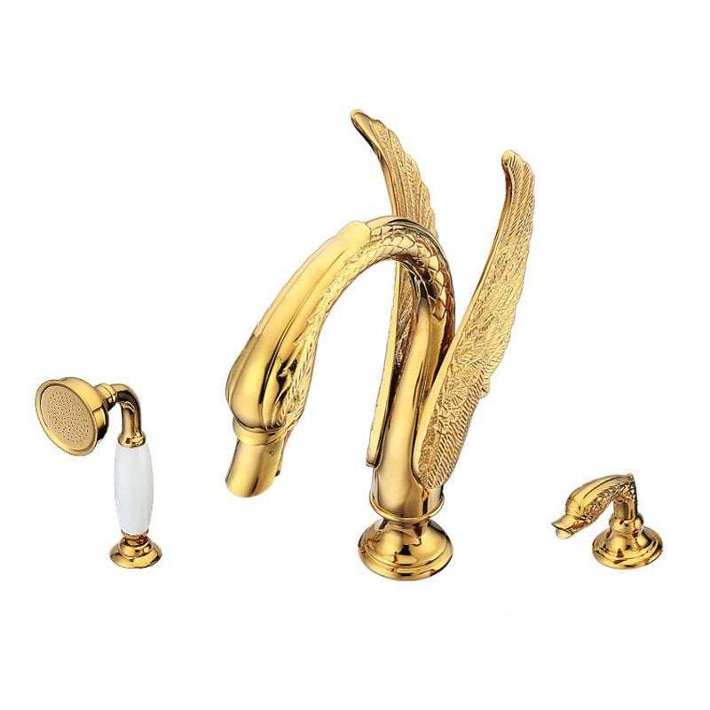 Juno Luxury Swan Contemporary Ceramic Gold Finish Bathtub Mixer