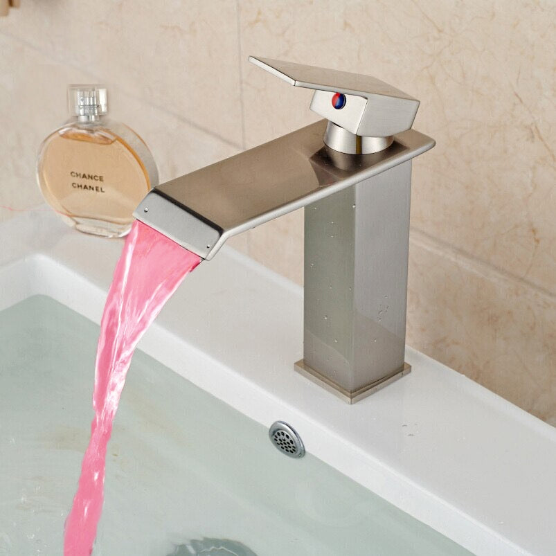 Juno Michigan LED Light Oil Rubbed Bronze Single Handle Waterfall Bathroom Basin Vanity Sink Faucet