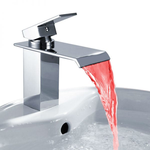 Juno Michigan LED Light Chrome Single Handle Waterfall Bathroom Basin Vanity Sink Faucet Working Red Light