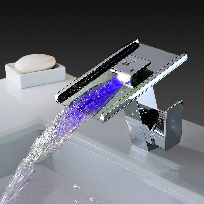Juno New Design Deck Mount Waterfall LED Bathroom Sink Faucet