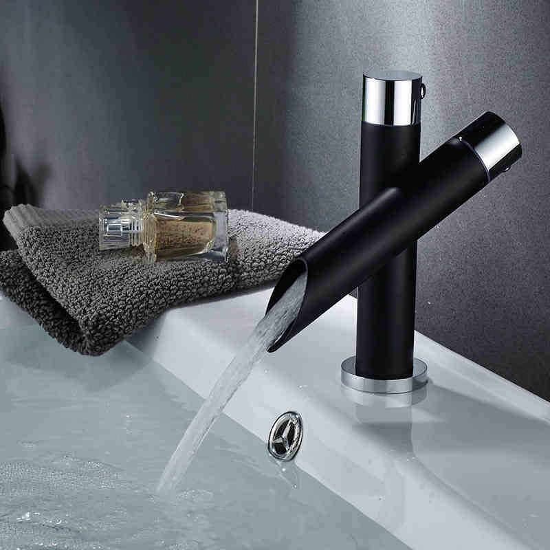 Juno New York Chrome Finish Black Waterfall Bathroom Sink Faucet