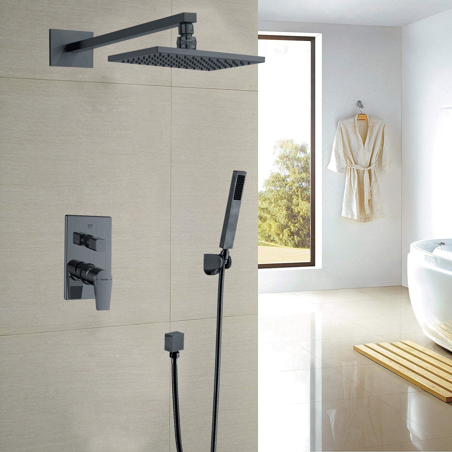 Juno Royal Wall Mount Black Polished Rain Shower Head