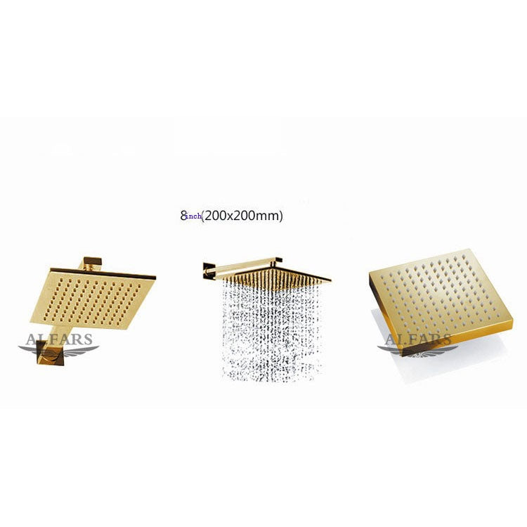 Juno Square Gold Wall Mounted Widespread Rain Waterfall Bathroom Shower