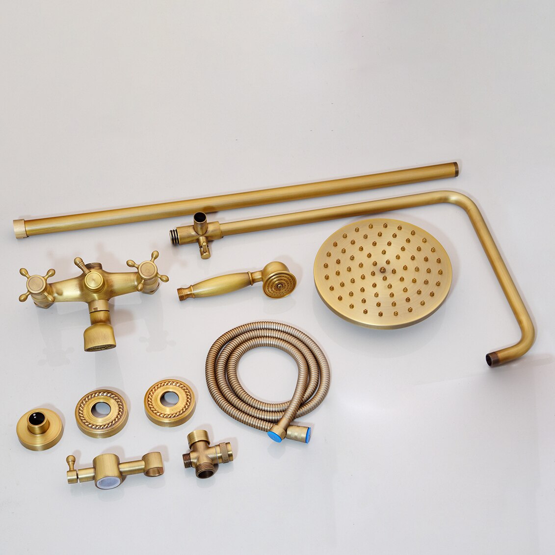 Juno Stylish Wall Brass Bath Mixer Taps Shower Head With Handheld Shower and Tub Spout