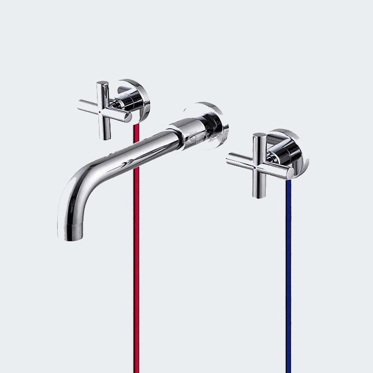Juno Wall Mount Easy Install Dual Handle Chrome Bathroom Bathtub Faucet
