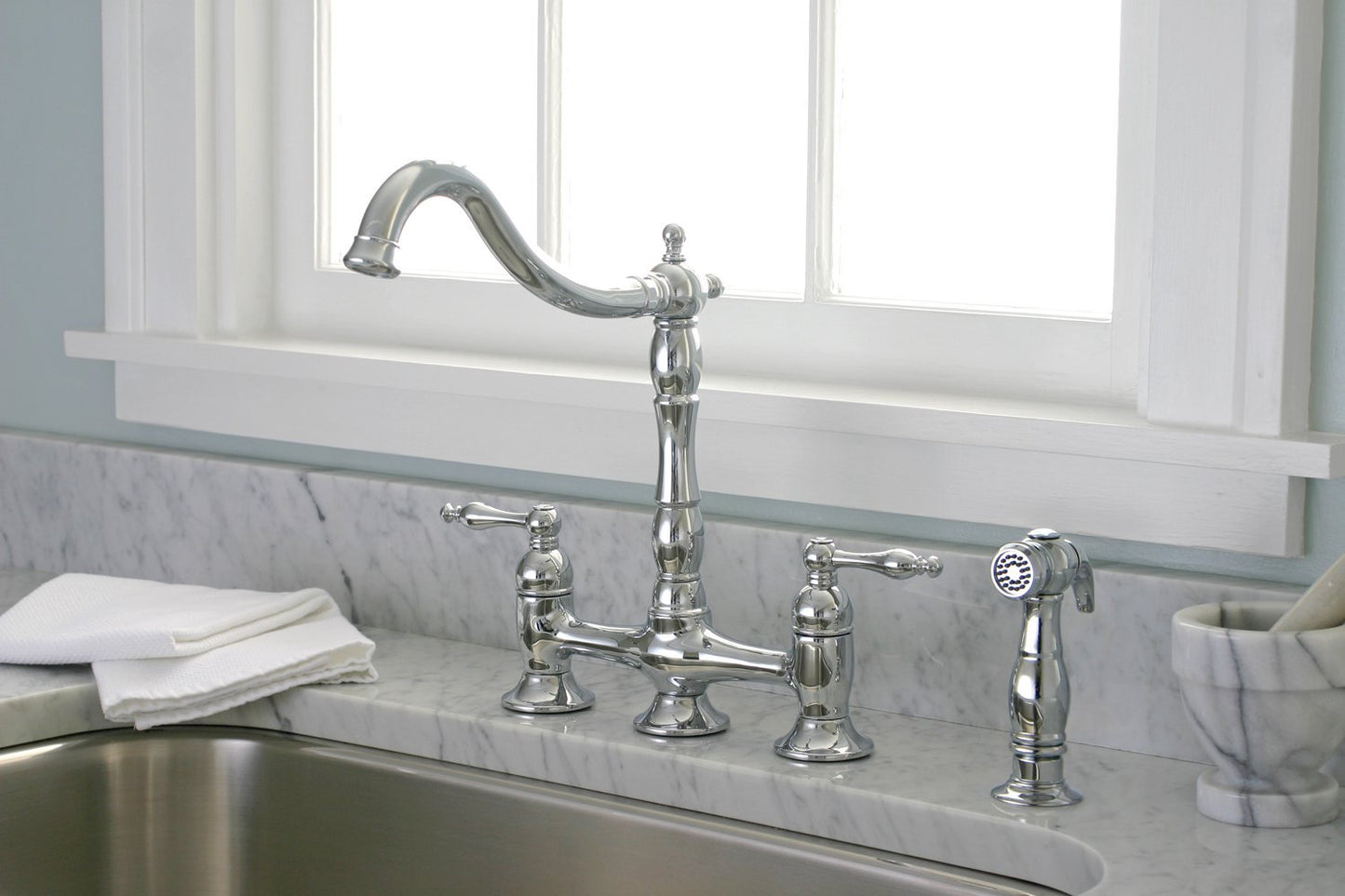 La Paz Dual Handle Bridge Kitchen Faucet With Spray