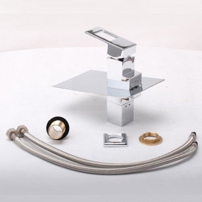 42CM Chrome Finish Bathroom Sink Faucets Brass Body Waterfall LED