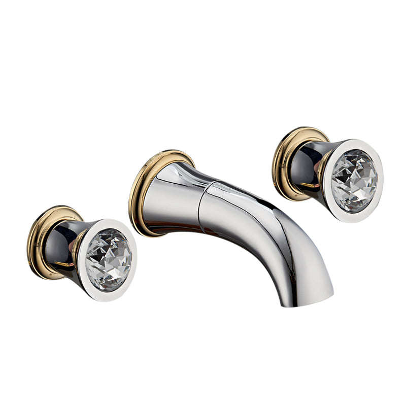 Gold Chrome 3 Hole Wall Mounted Bathroom Faucet