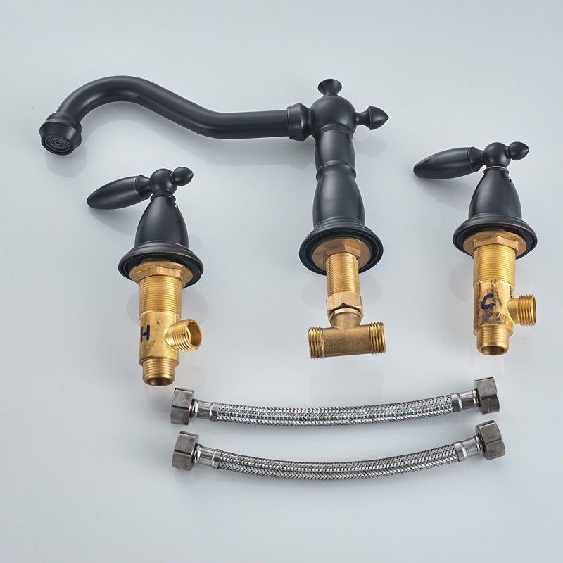 Luxury Dual Handle Deck Mounted Long Neck Bathroom Faucet