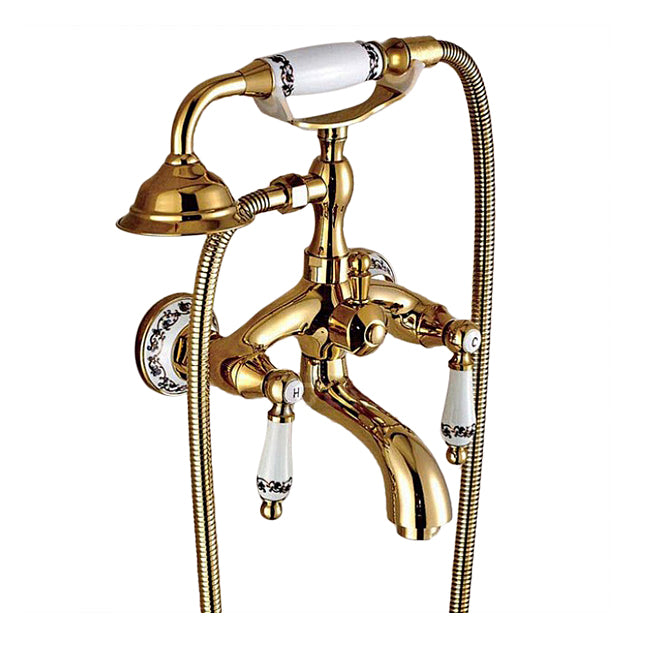 Luxury Gold Finish ClawFoot Wall Mount Bathtub Faucet