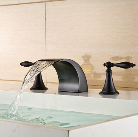 Luxury Deck Mount Oil Rubbed Bronze Waterfall Basin Sink Faucet