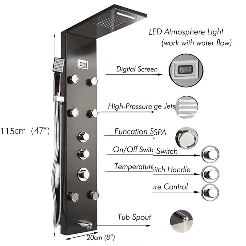 New Juno Spa Wall Shower Panel Waterfall Rainfall Digital Display Shower Panel