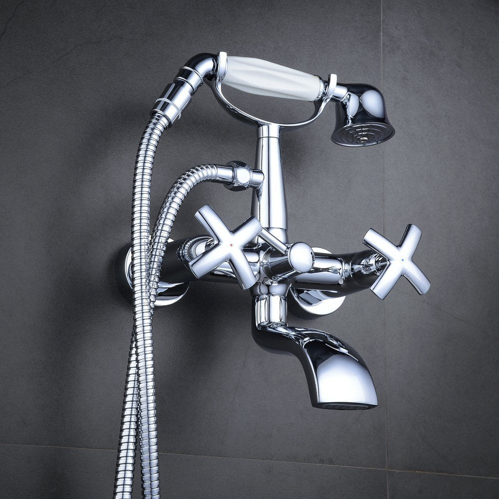 Juno Milan Wall Mounted Double Handle Bathtub Faucet with Handshower