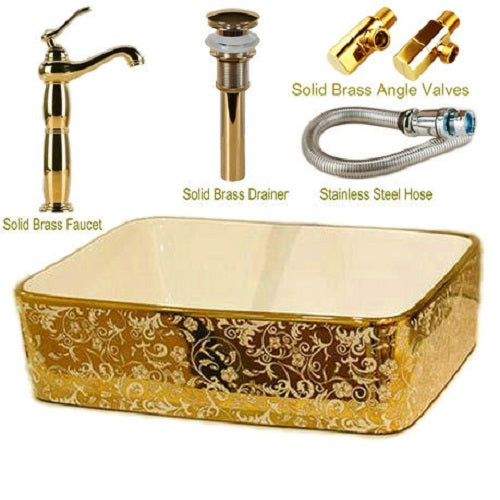Mosaic Gold Luxurious Artistic Rectangular Wash Basin Bathroom Sink Package 3