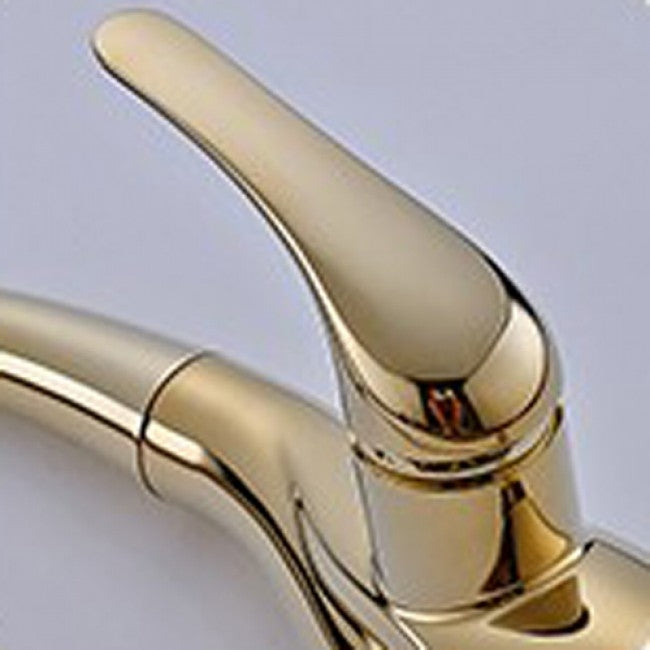 Natalie Gold Kitchen Sink Faucet Deck Mounted Single Handle Swivel Water Outlet Pull Out Spou