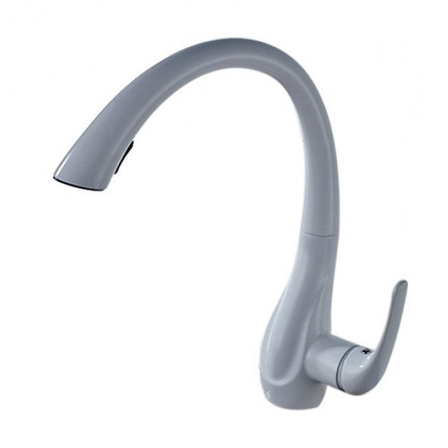 Natalie White Paint Kitchen Sink Faucet Deck Mounted Single Handle Swivel Water Outlet Pull Out Spout