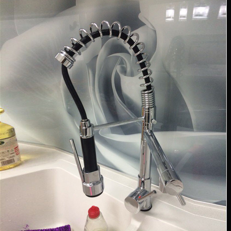 New Design Chrome Finish Pull-Down Spring Kitchen Faucet Swivel Spout Vessel Sink Faucet