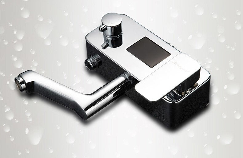 Juno New Digital Display 8 inch Square Rain Shower Set with Handheld Shower Faucet