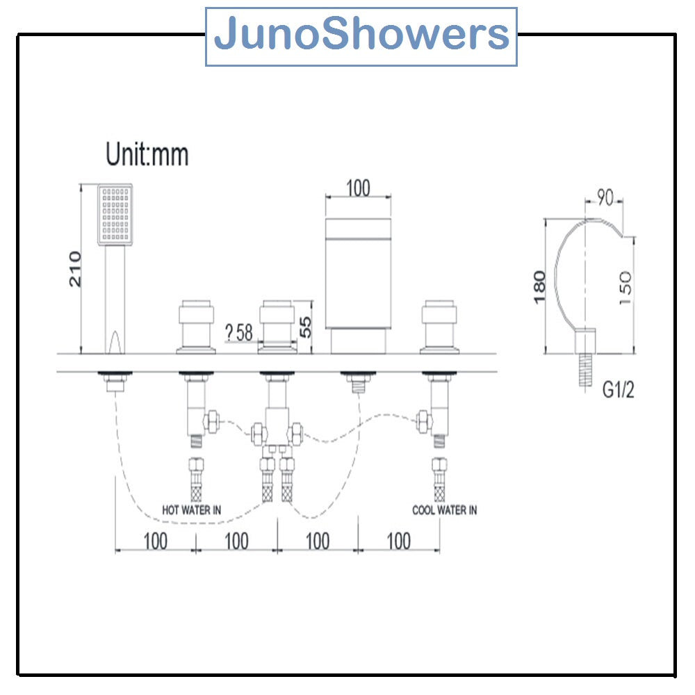 Juno Brushed Nickel finish Triple Handle Bathtub Faucet with Handheld Body Shower