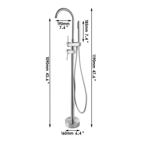 Juno Brushed Nickel Dual Handle Floor Stand Faucets - Shower Standing Handle