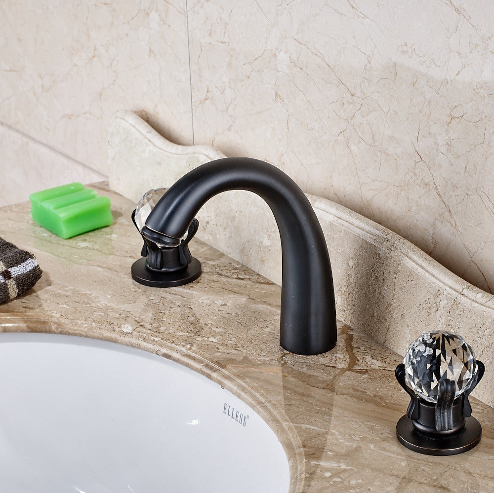 Oil Rubbed Bronze Deck Mounted Double Crystal Handle Mixer Faucet