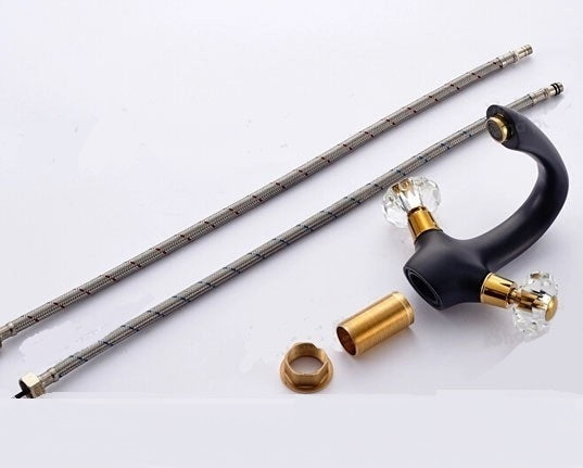 Oil Rubbed Bronze Dual Handles Deck Mounted Bathroom Vessel Sink Faucet
