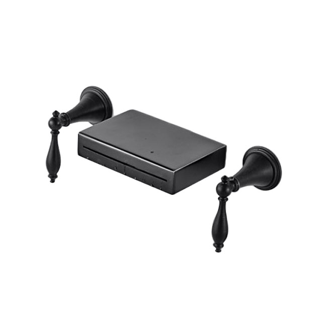 Oil Rubbed Bronze Wall Mount Long Dual Handle Bathroom Sink Faucet