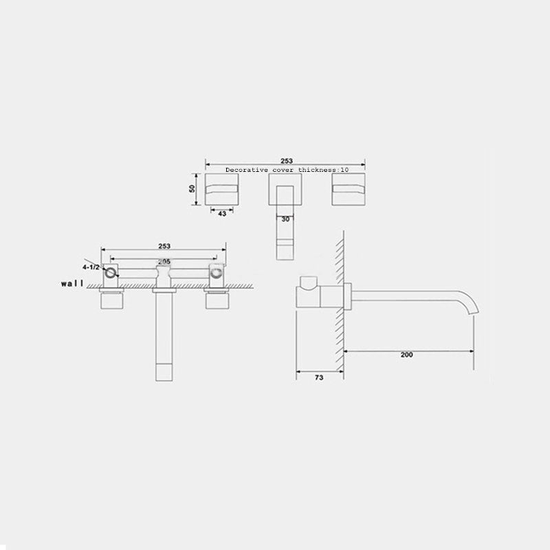 Peyton Square Handle Chrome Wall Mount Bathroom Sink Faucet