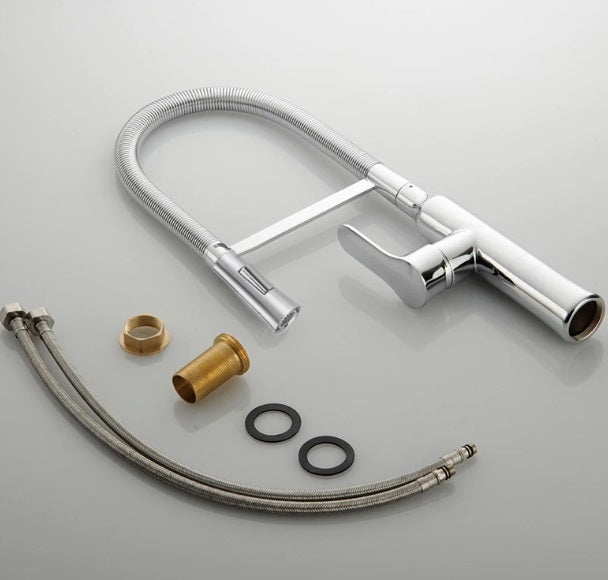 Pull Out Single Handle Chrome Finish Kitchen Sink Faucet