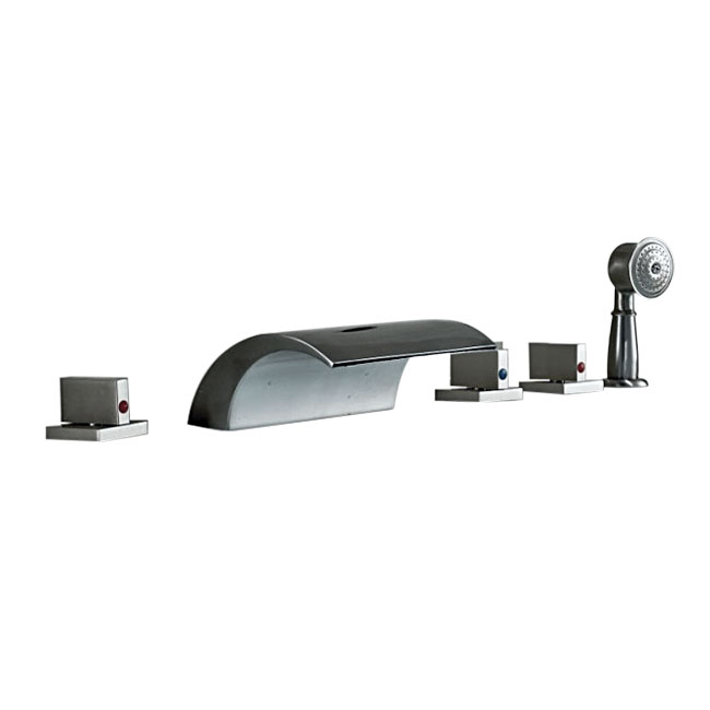 Rectangle Triple Handle Bathtub Waterfall Faucet - Handheld Shower