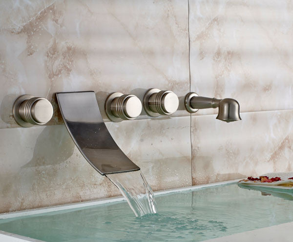 Bordeaux 5pcs Three Handles Luxury Wall Mounted Waterfall Spout Bathroom Bath Tub Faucet