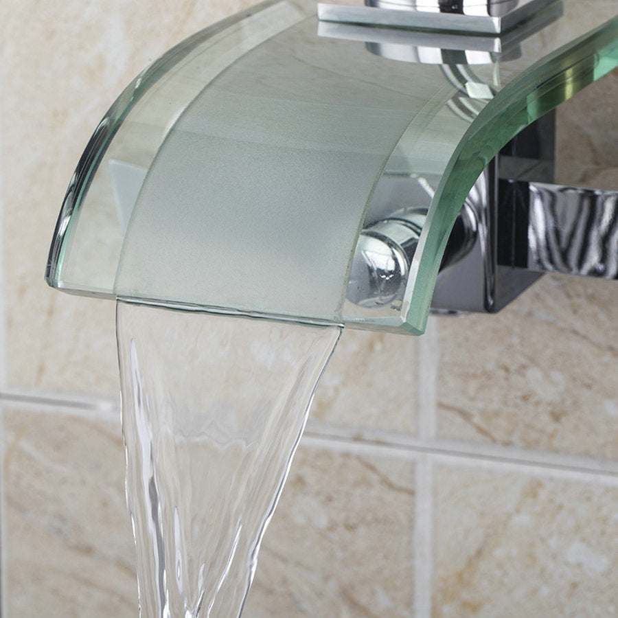 Single Handle Glass Widespread Waterfall faucet with Handheld Shower