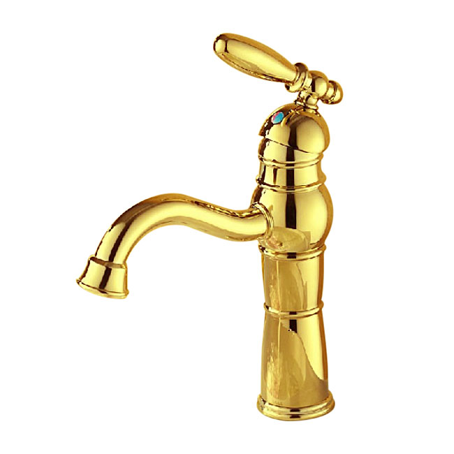 Single Lever Deck Mount Bathroom Sink Faucet in Gold Faucet