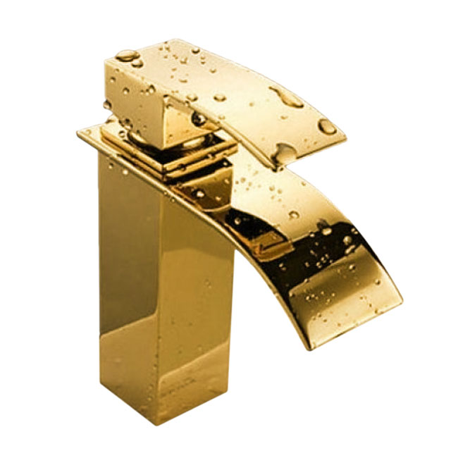 Gold Finish Deck Mount Bathroom Basin Sink Faucet