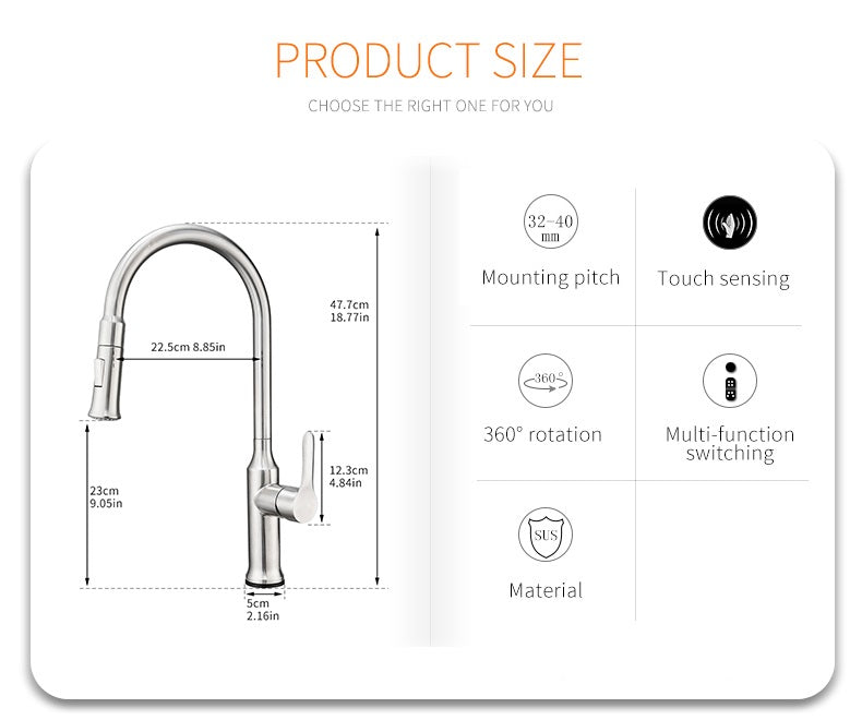 Smart Touch Inductive Kitchen Faucets Stainless Steel Single Handle Sink Mixer Tap