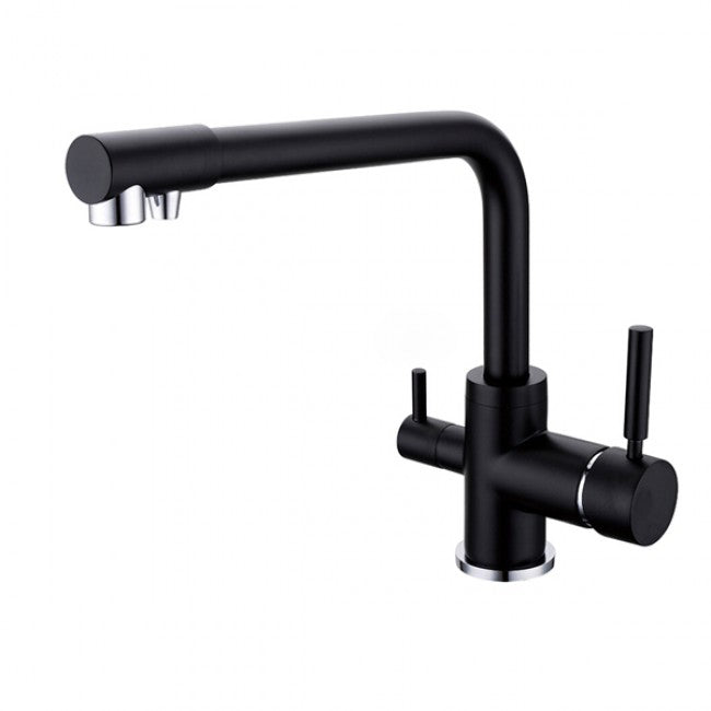 Solid Brass Double Handle 3 Way Drinking Water Kitchen Faucets Swivel Spout Sink 3