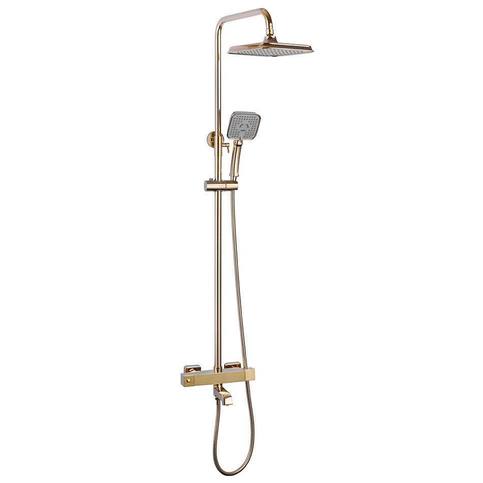 Square Curved Gold Single Handle Wall Mount Shower with Hand-Held Shower