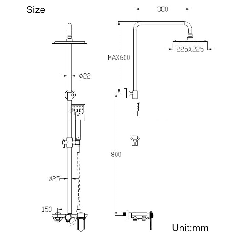 Square Luxury ABS Rain Waterfall Shower 10 Inch Shower Head